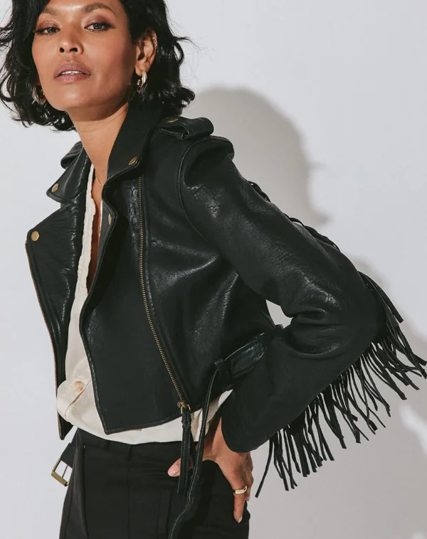 Fringe Leather Jacketblack-Cleobella Sale